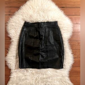 Genuine Black Leather Paneled Seamed Mini Skirt VTG